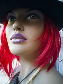 Woman with Red Hair and Purple Lipstick